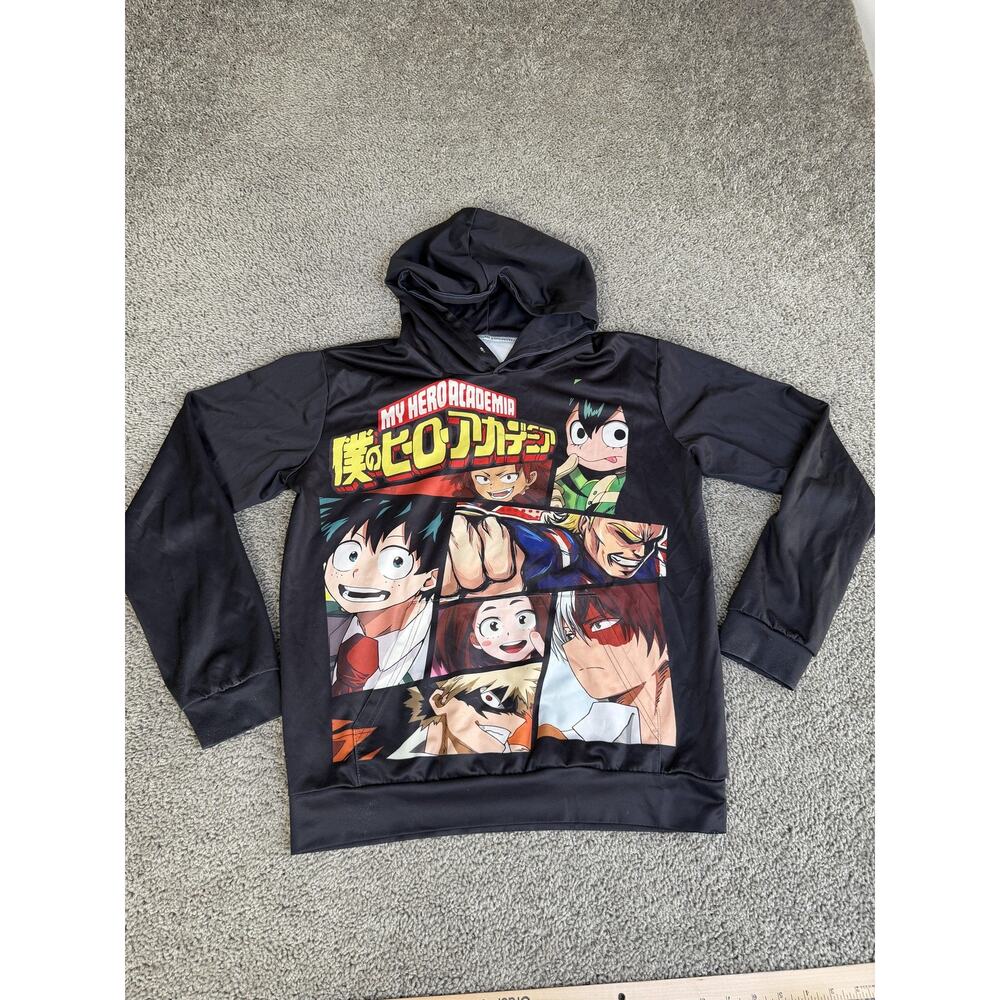 My Hero Academia Hoodie Mens L Black Pullover Graphic Anime Characters